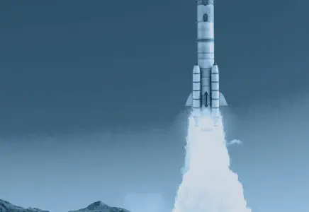 Fotografie einer startenden Rakete.
